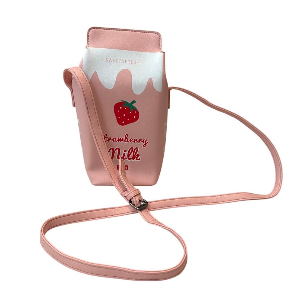 Sweet & Fresh Strawberry Milk Pink Cartoon Faux Leather Shoulder Bag Crossbody